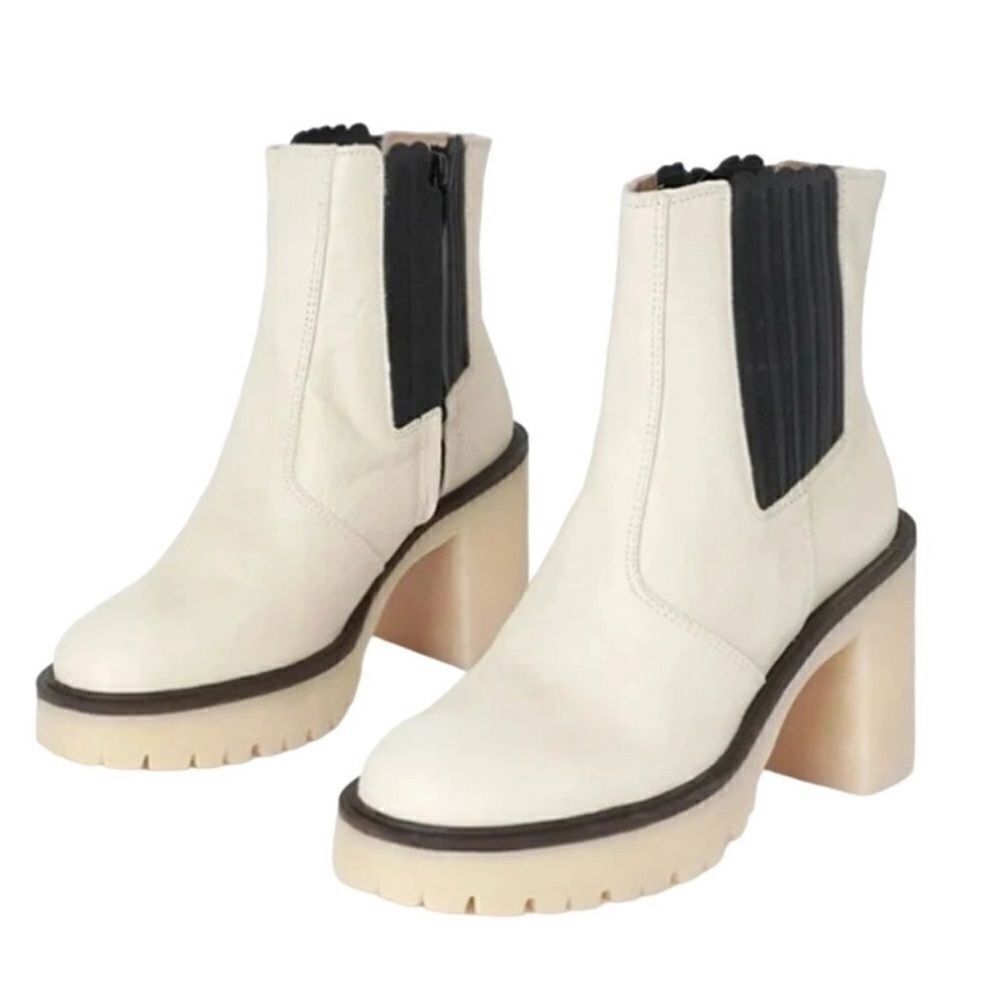 Free people Cream Ankle Chunky Heel Boots(Size 38.5/8.5)